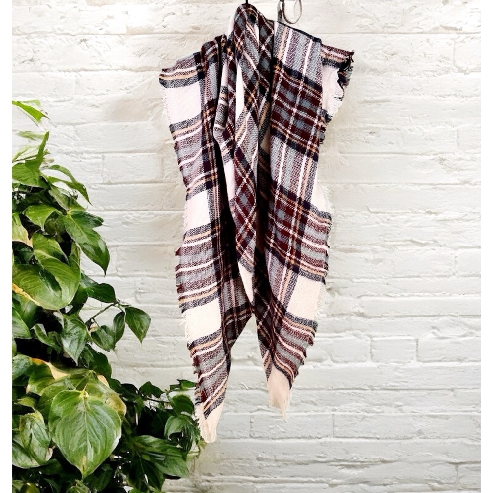 Plaid Fringe Blanket Scarf